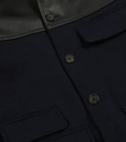 Drake’s Navy Wool And Leather Donkey Chore Jacket