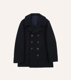 Drake’s Navy Wool Double-Breasted Peacoat