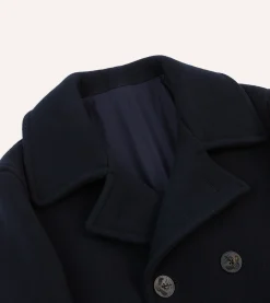 Drake’s Navy Wool Double-Breasted Peacoat