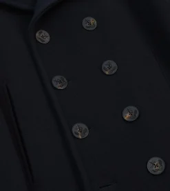 Drake’s Navy Wool Double-Breasted Peacoat