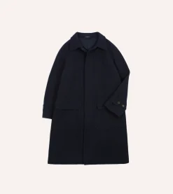 Drake’s Navy Wool Raglan Coat