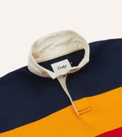 Drake’s Navy, Yellow And Red Block Stripe Cotton Rugby Shirt