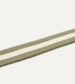 Drake’s Olive And Ecru Stripe Webbing And Leather Belt With Brass Buckle