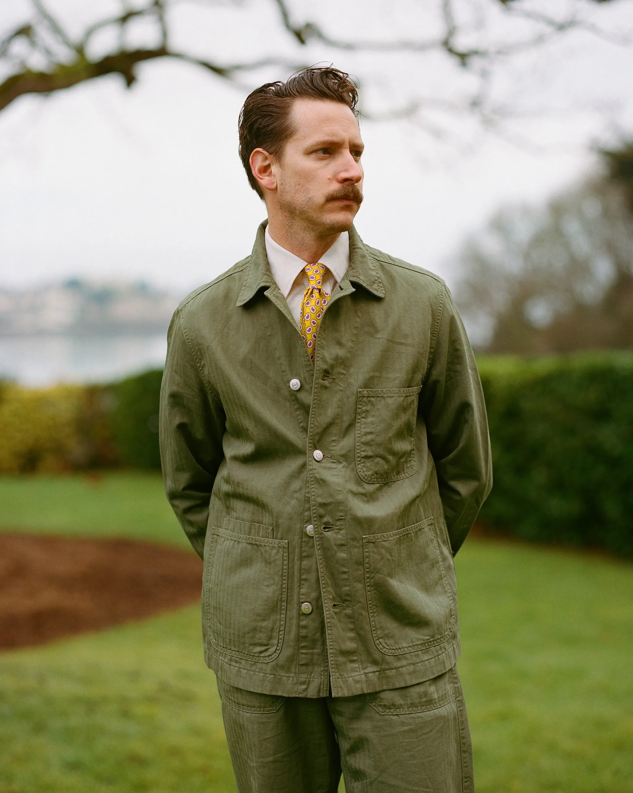Drake’s Cotton-Linen Herringbone Fatigue Jacket