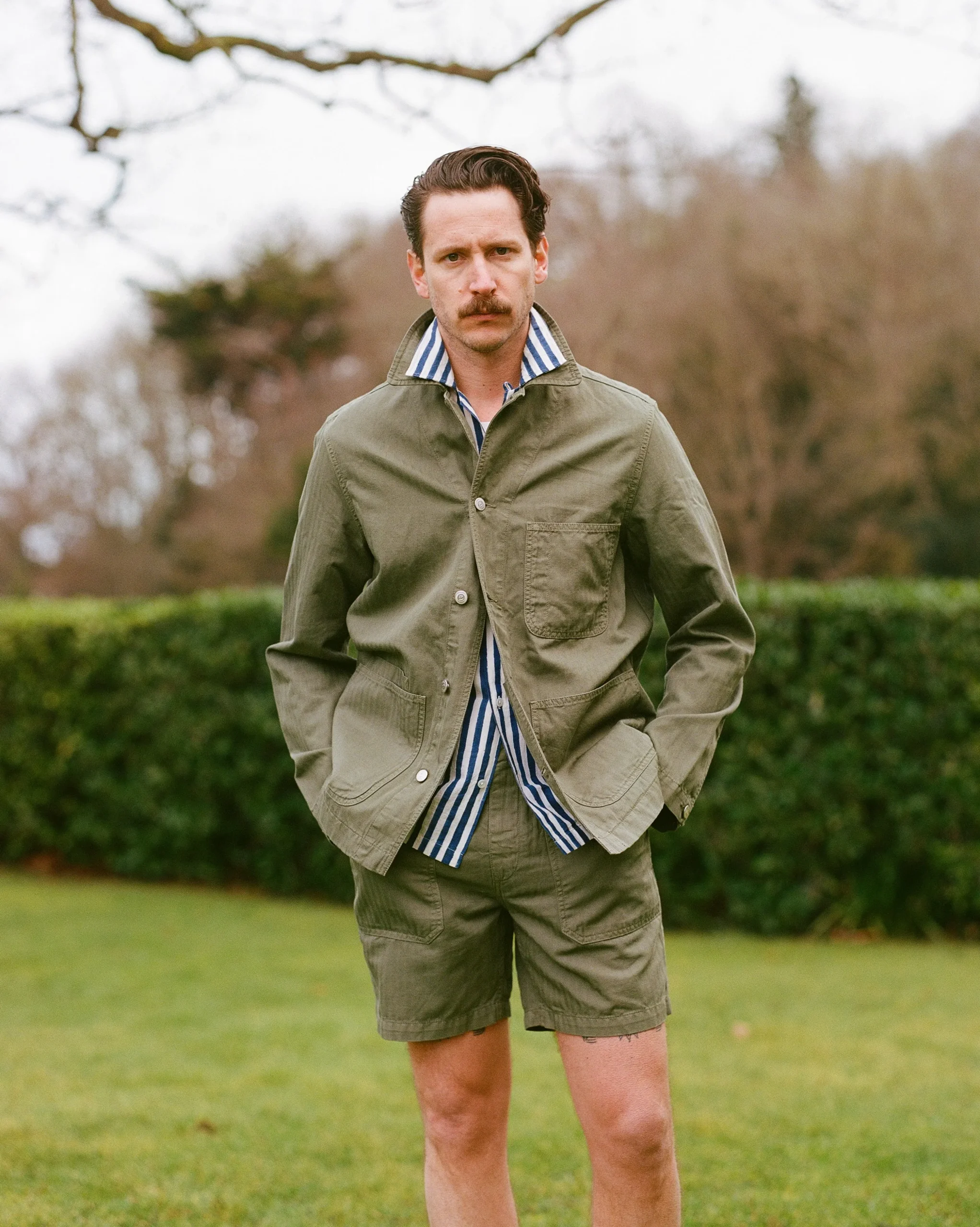 Drake’s Cotton-Linen Herringbone Fatigue Jacket