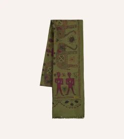 Drake’s Olive Elephant Print Wool-Silk Scarf