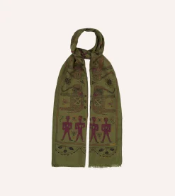 Drake’s Olive Elephant Print Wool-Silk Scarf