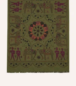 Drake’s Olive Elephant Print Wool-Silk Scarf