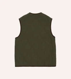 Drake’s Olive Quilted Nylon Snap Vest