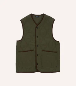 Drake’s Olive Quilted Nylon Snap Vest