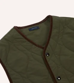 Drake’s Olive Quilted Nylon Snap Vest