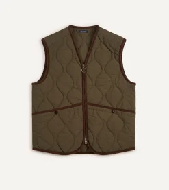 Drake’s Olive Quilted Nylon Zip Vest