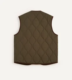 Drake’s Olive Quilted Nylon Zip Vest