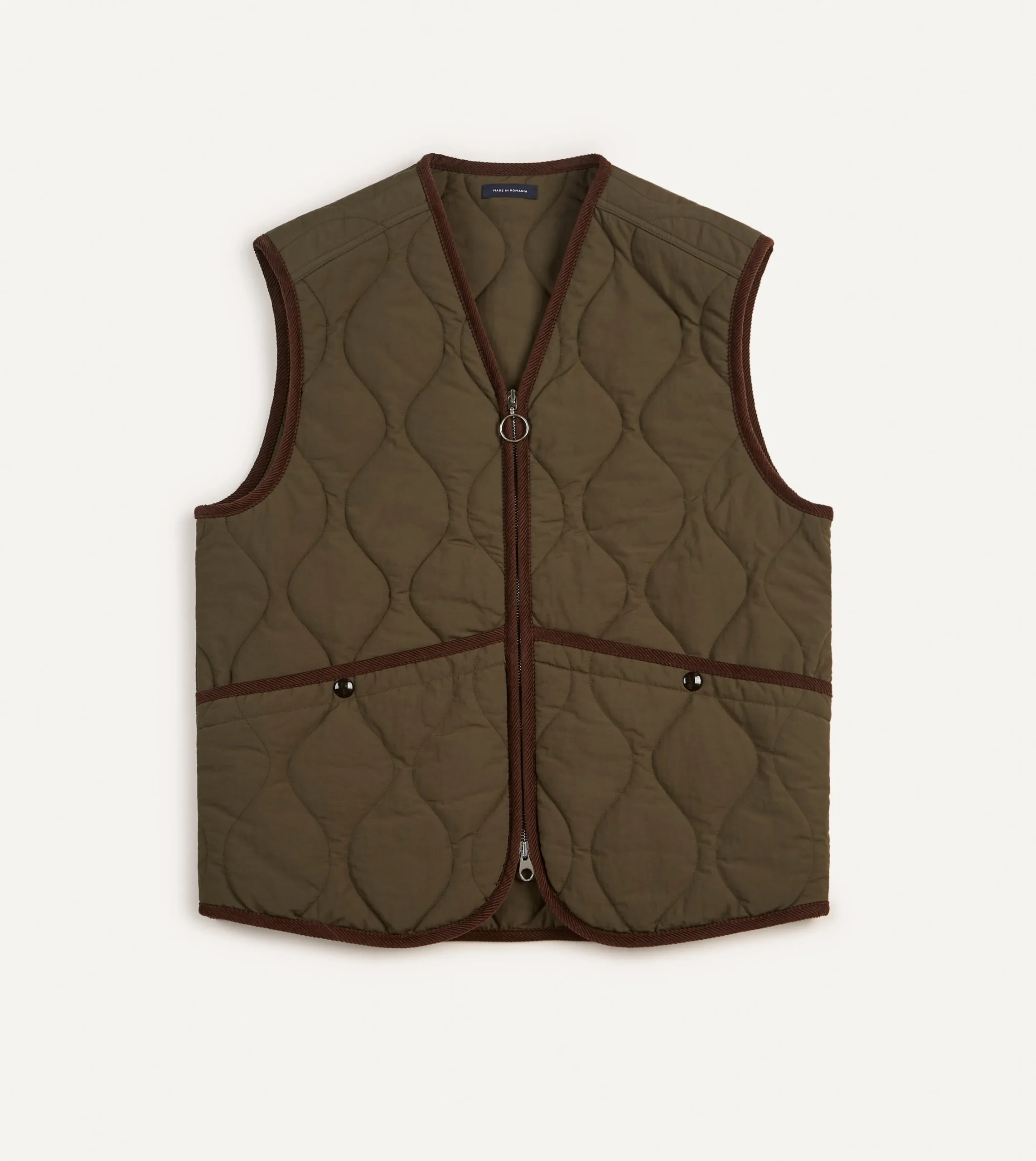 Drake’s Olive Quilted Nylon Zip Vest