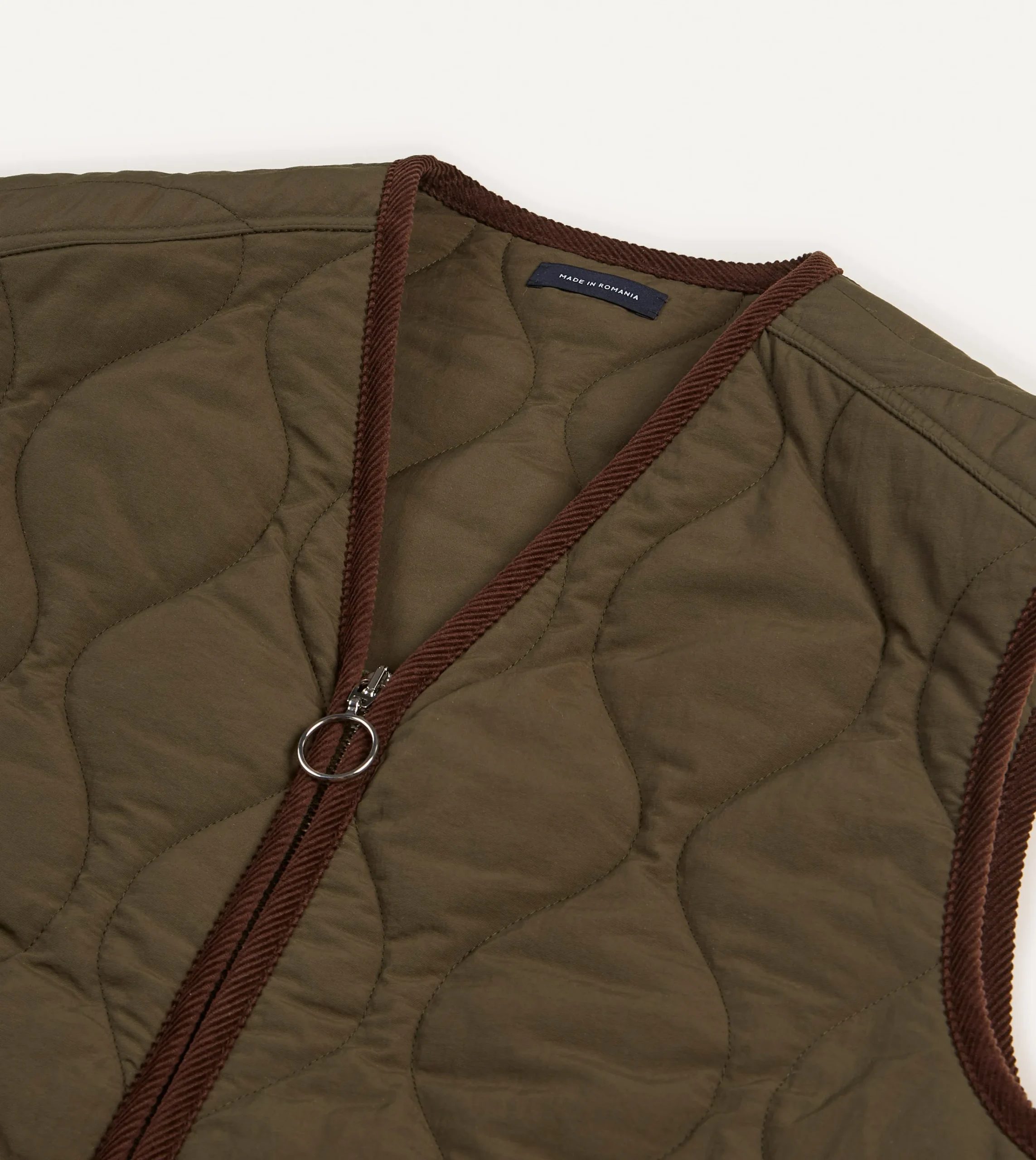 Drake’s Olive Quilted Nylon Zip Vest