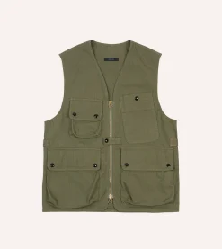 Drake’s Olive Ripstop Cotton Fishing Vest