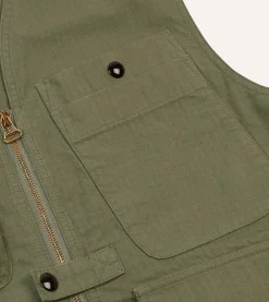 Drake’s Olive Ripstop Cotton Fishing Vest