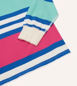 Drake’s Pink, Green And Blue Stripe Cotton Rugby Shirt