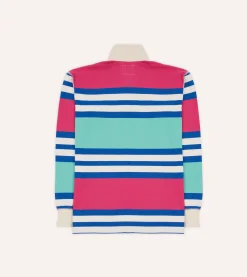 Drake’s Pink, Green And Blue Stripe Cotton Rugby Shirt