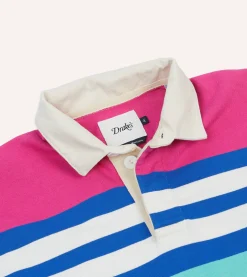 Drake’s Pink, Green And Blue Stripe Cotton Rugby Shirt