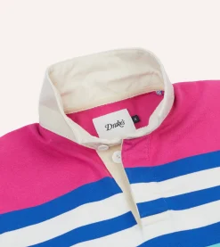 Drake’s Pink, Green And Blue Stripe Cotton Rugby Shirt