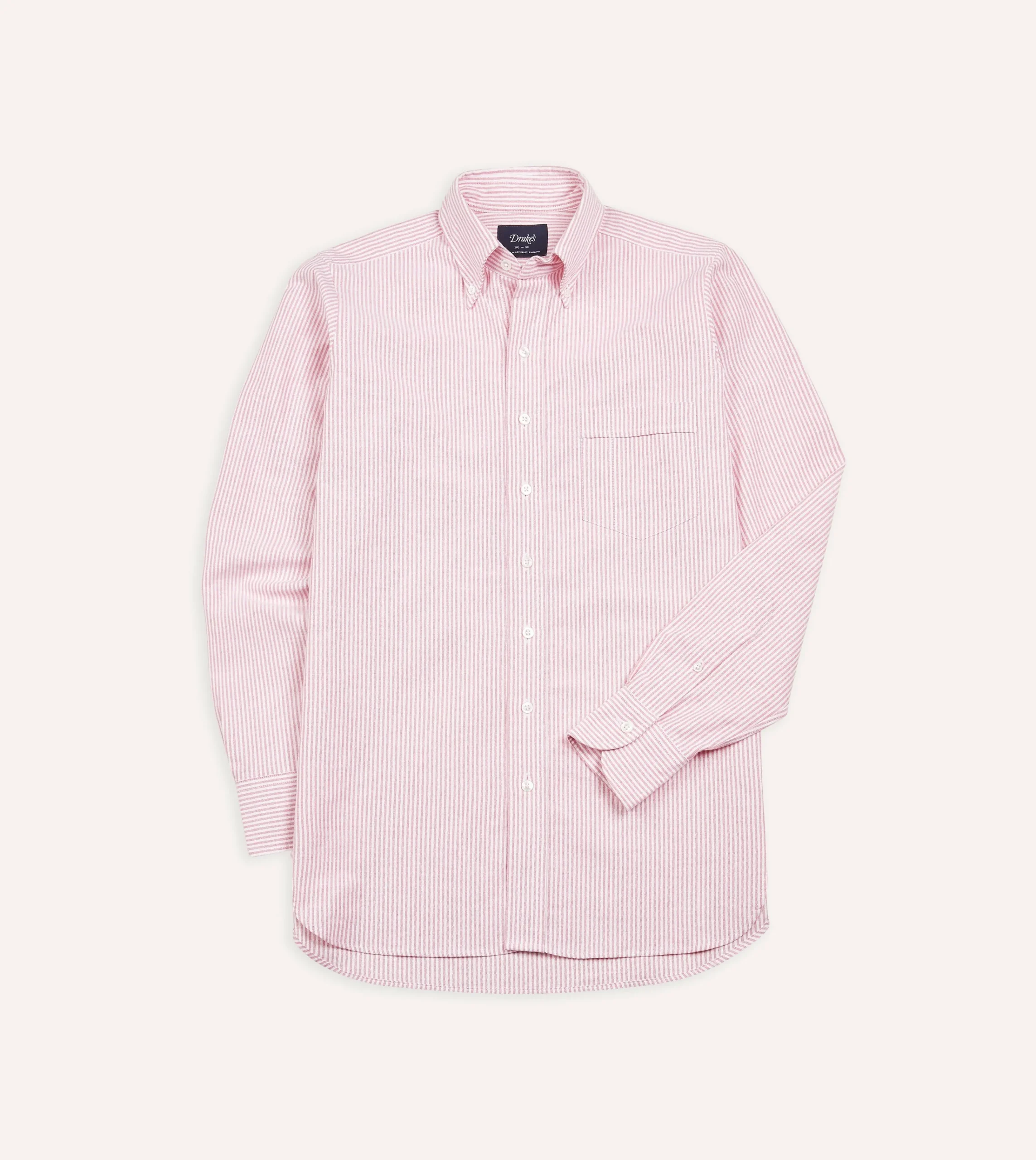 Drake’s Ticking Stripe Cotton Oxford Cloth Button-Down Shirt