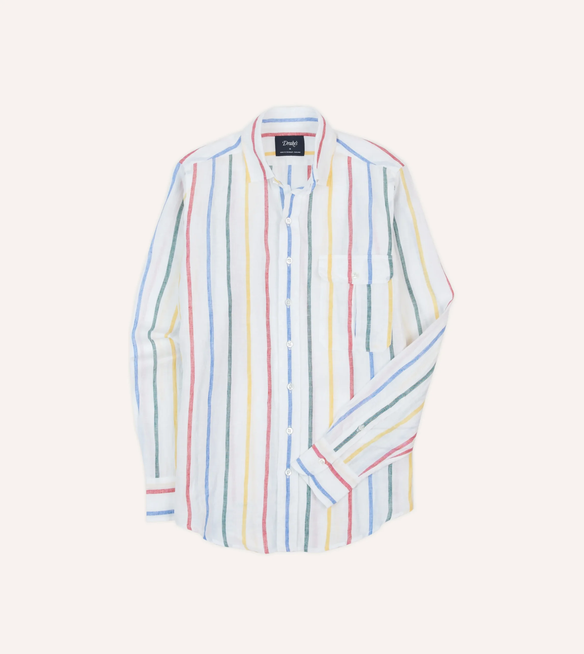 Drake’s Primary Stripe Linen Spread Collar Shirt