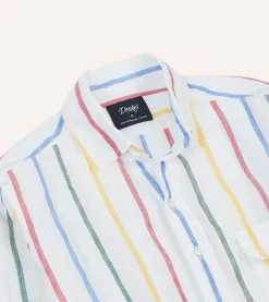 Drake’s Primary Stripe Linen Spread Collar Shirt