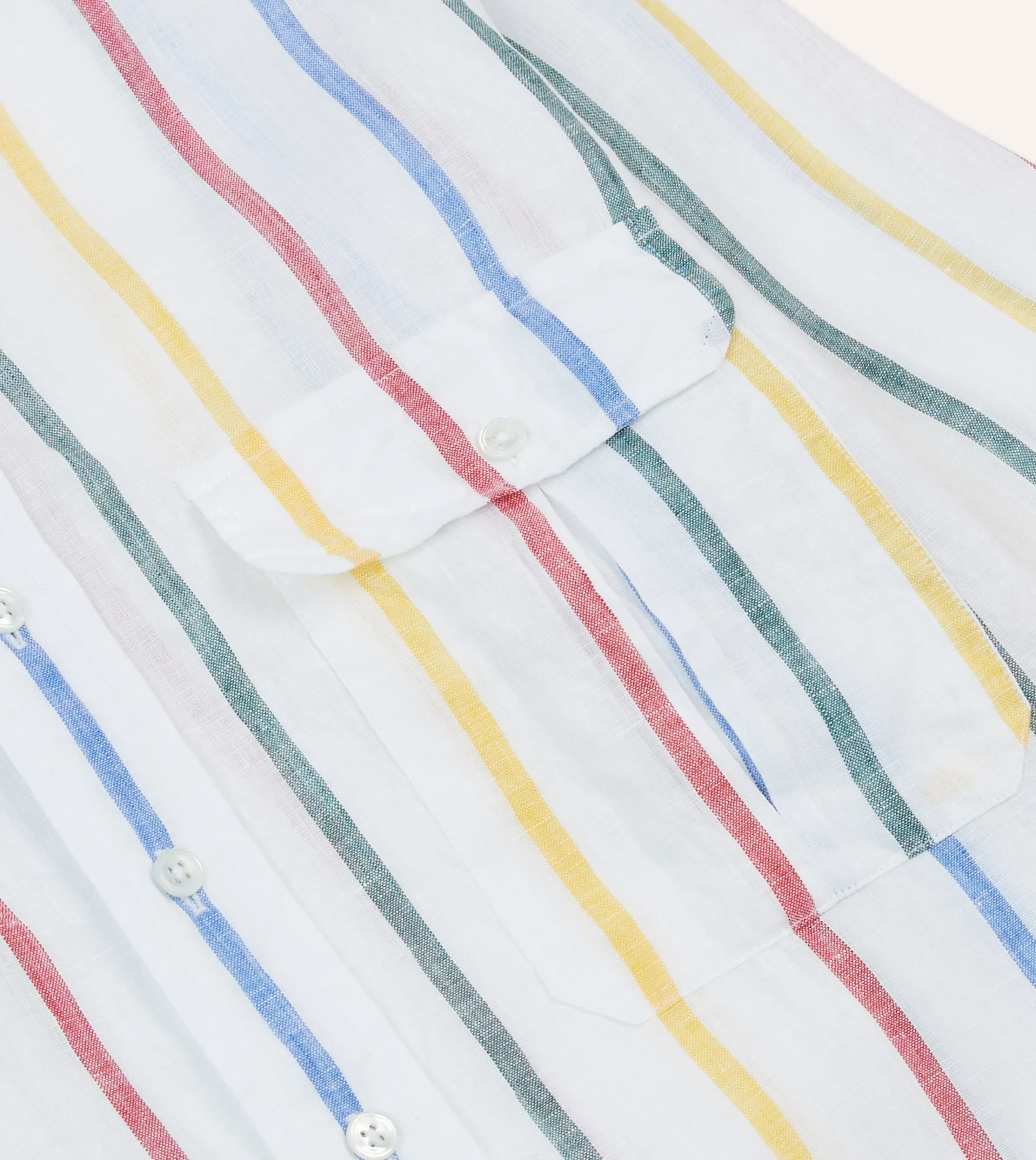 Drake’s Primary Stripe Linen Spread Collar Shirt