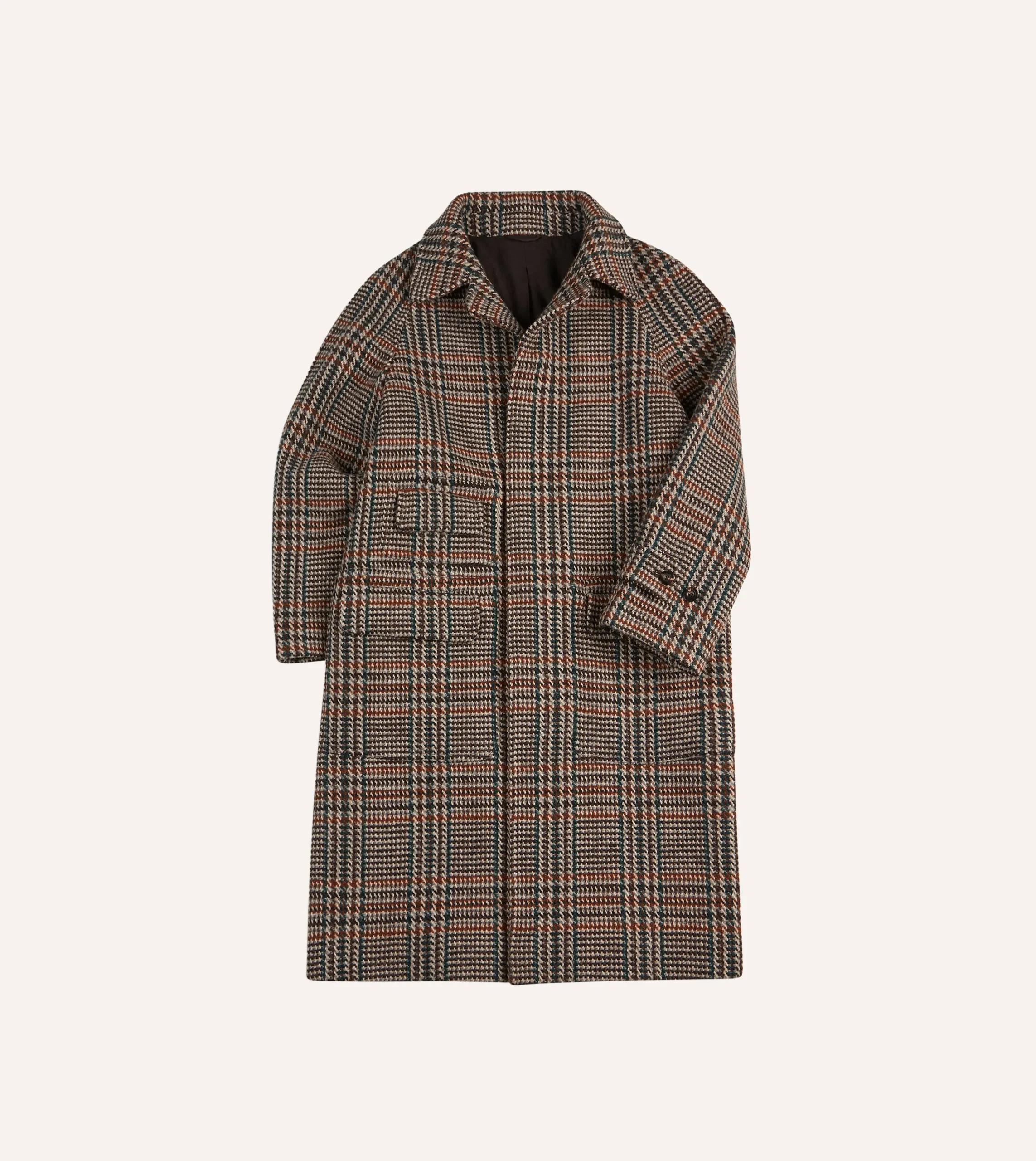 Drake’s Prince Of Wales Check Wool Raglan Coat