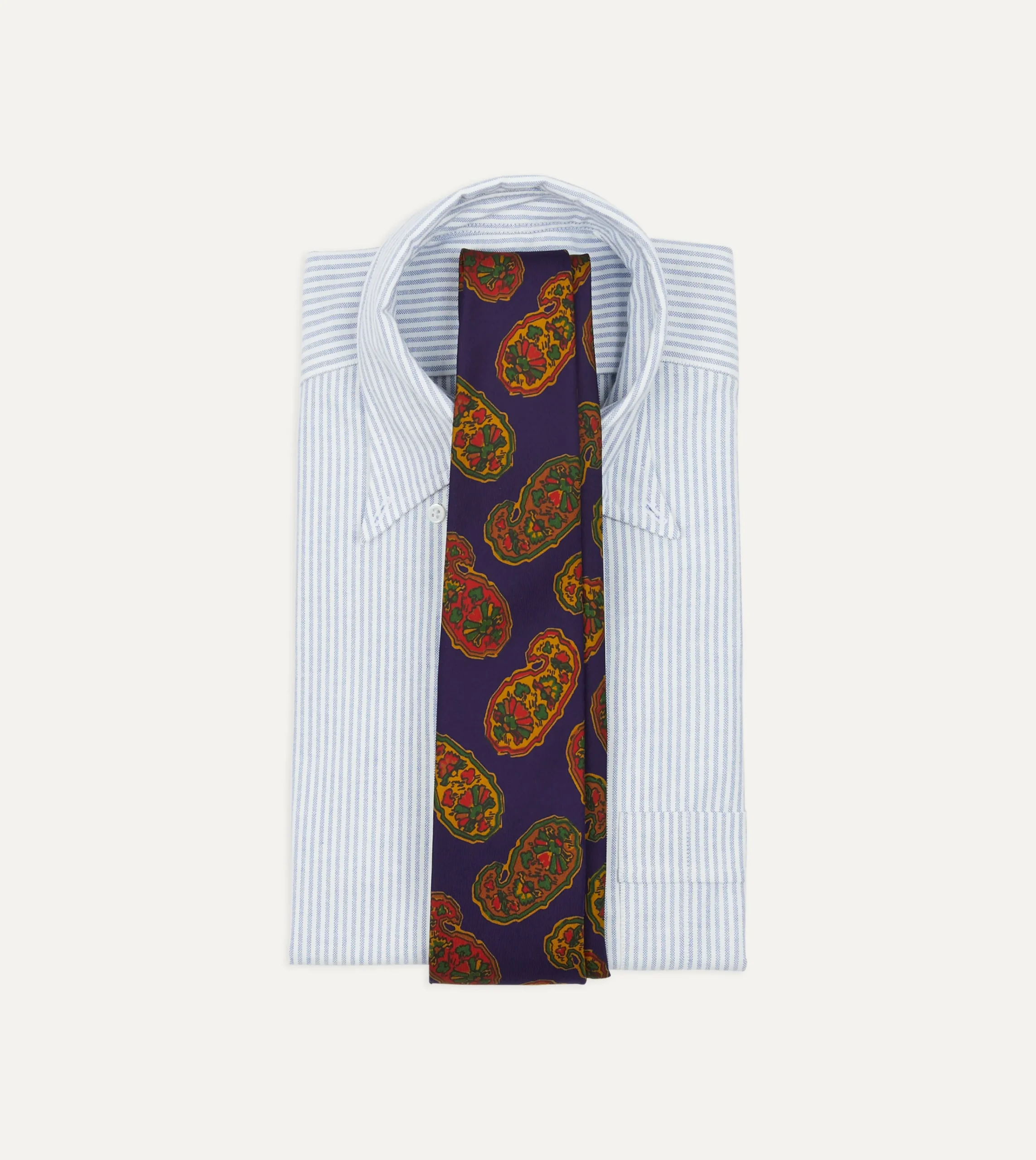 Drake’s Purple Large Paisley Print Silk Self Tipped Tie