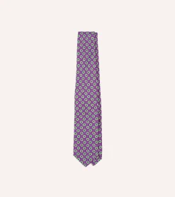 Drake’s Small Paisley Leaf Print Silk Self Tipped Tie
