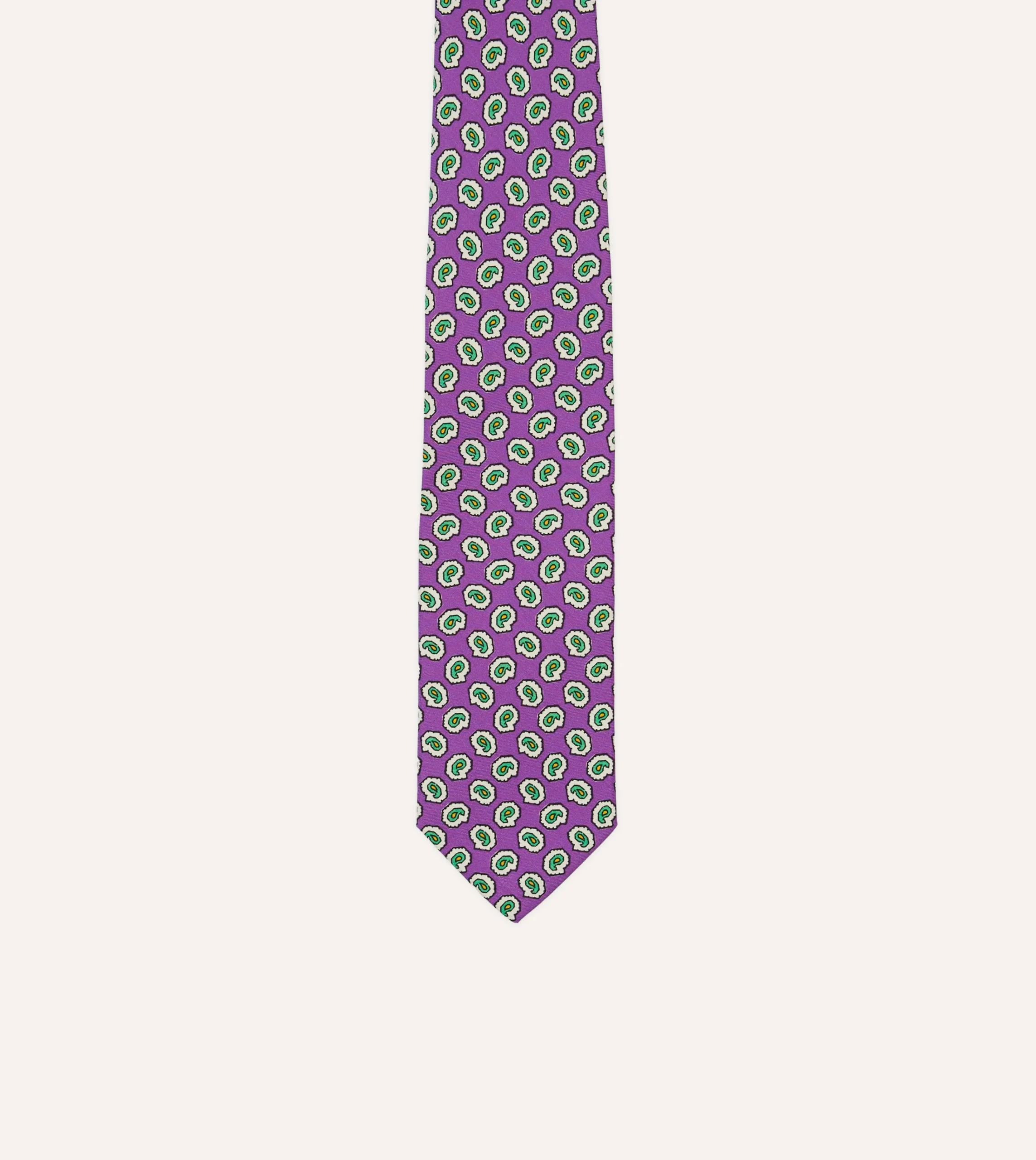 Drake’s Small Paisley Leaf Print Silk Self Tipped Tie
