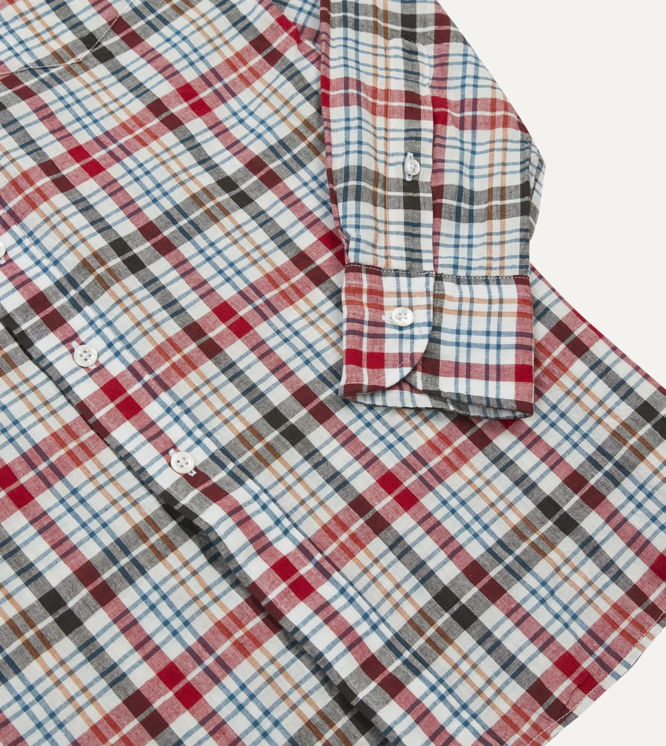 Drake’s Red And Black Madras Check Cotton Button-Down Shirt