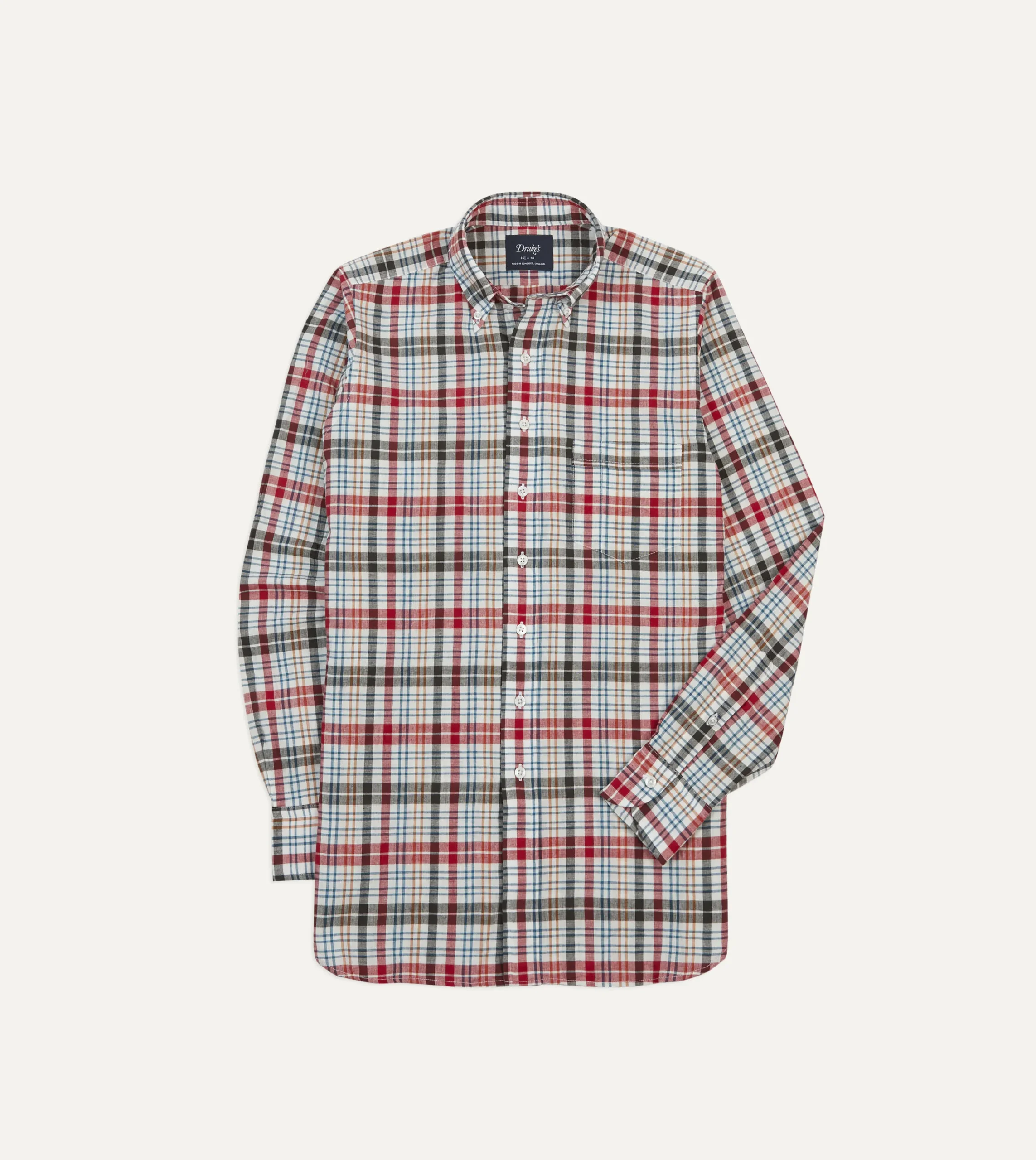 Drake’s Red And Black Madras Check Cotton Button-Down Shirt