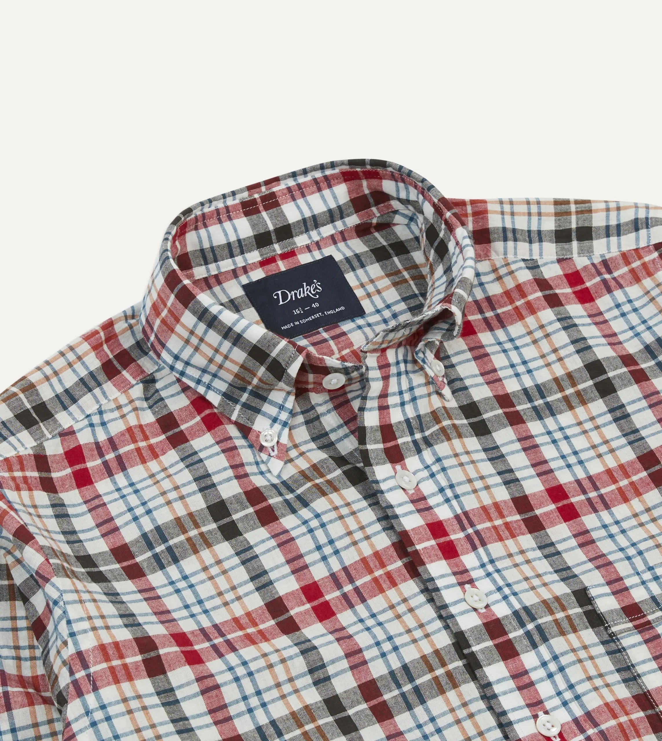 Drake’s Red And Black Madras Check Cotton Button-Down Shirt