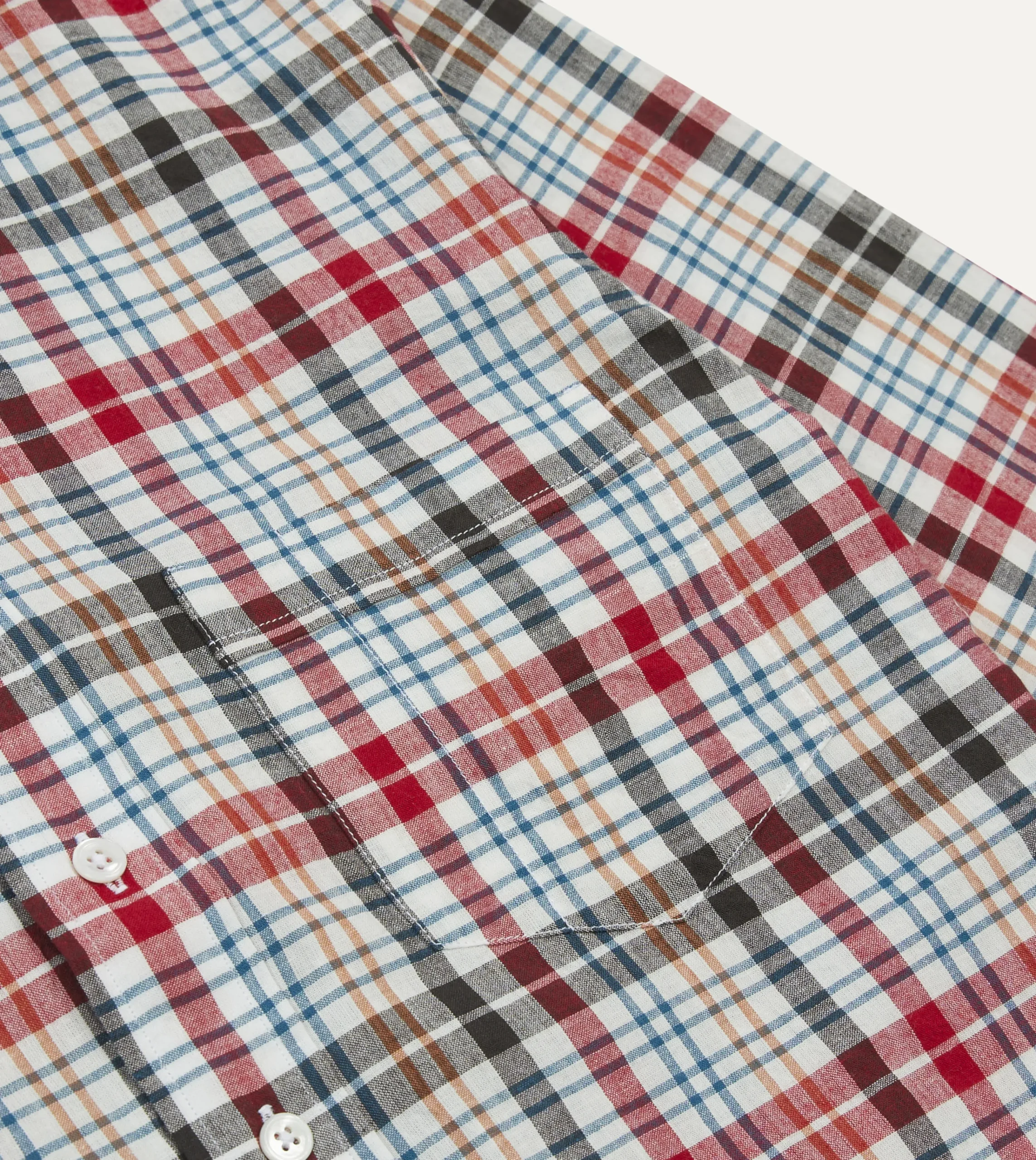 Drake’s Red And Black Madras Check Cotton Button-Down Shirt