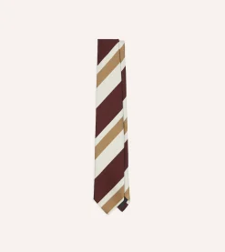 Drake’s Red And Cream Broad Stripe Silk Tipped Tie