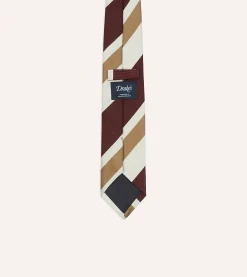 Drake’s Red And Cream Broad Stripe Silk Tipped Tie