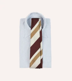 Drake’s Red And Cream Broad Stripe Silk Tipped Tie