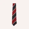 Drake’s Red And Ecru Broad Stripe Mogador Silk Tipped Tie