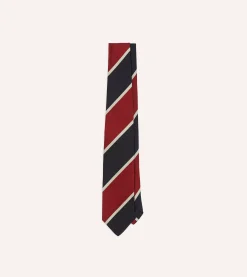 Drake’s Red And Ecru Broad Stripe Mogador Silk Tipped Tie