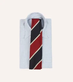 Drake’s Red And Ecru Broad Stripe Mogador Silk Tipped Tie