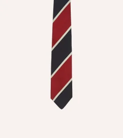 Drake’s Red And Ecru Broad Stripe Mogador Silk Tipped Tie