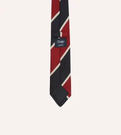Drake’s Red And Ecru Broad Stripe Mogador Silk Tipped Tie