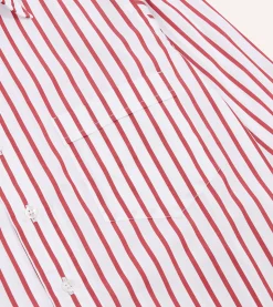 Drake’s Red And White Stripe Cotton Poplin Long Point Collar Shirt