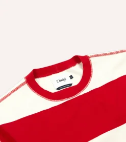 Drake’s And White Wide Stripe Heavy Cotton Crew Neck Hiking T-Shirt