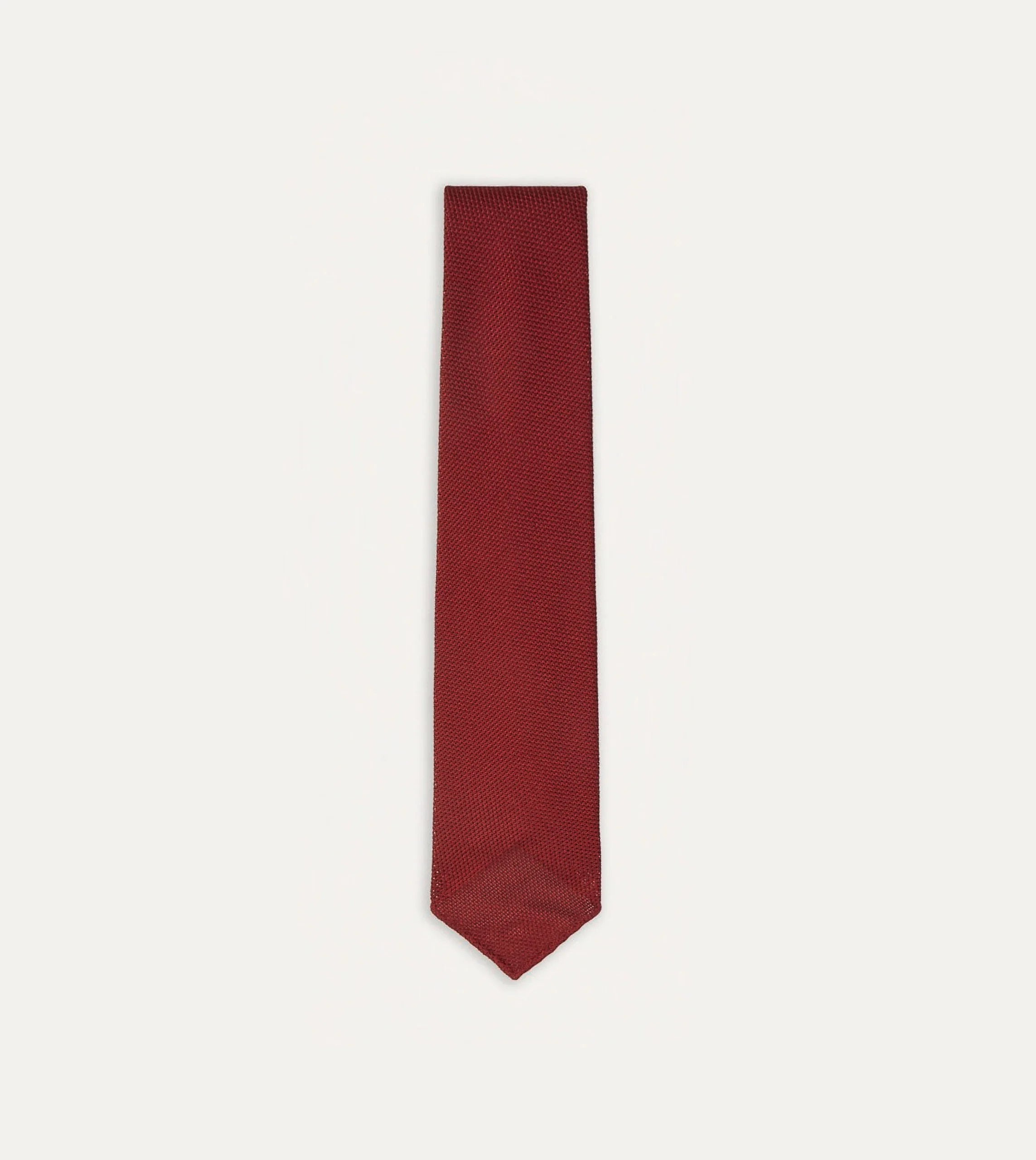 Drake’s Red Fine Woven Grenadine Silk Hand Rolled Tie