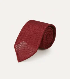 Drake’s Red Fine Woven Grenadine Silk Hand Rolled Tie