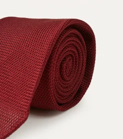 Drake’s Red Fine Woven Grenadine Silk Hand Rolled Tie